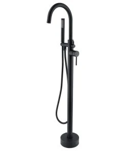 Jims Maison Freestanding Single Handle High Arc Bathtub Faucet With Shower Hose, Matte Black