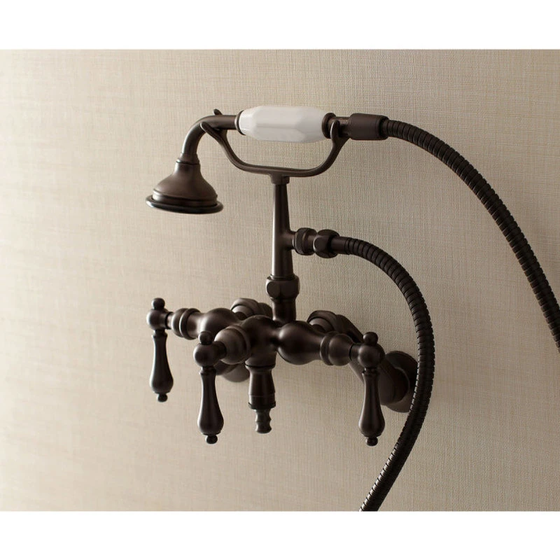 Kingston Brass Aqua 3-3/8" Wall Mount Clawfoot Tub Faucet W/Hand Shower, Oil Rubbed Bronze 2 Kingston Brass Aqua 3-3/8" Wall Mount Clawfoot Tub Faucet W/Hand Shower, Oil Rubbed Bronze - Image 2