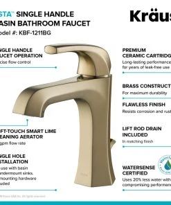 Kraus USA, Inc. Esta Single Handle 1-Hole Bathroom Basin Faucet, Lift Rod Drain, Brushed Gold -Moen-shop 7c2111c100e5e6ec 3162 w800 h800 b0 p0