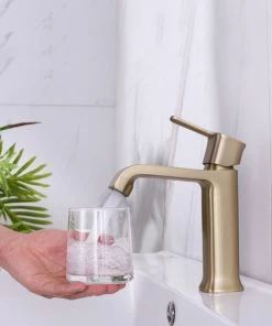 Maxwell Bathroom & Kitchen Inc Single Hole Bathroom Faucet With Drain Assembly, Brushed Gold -Moen-shop 7d216e0c0fceee01 0439 w800 h800 b0 p0