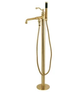 Kingston Brass Freestanding Tub Faucet With Hand Shower, Brushed Brass