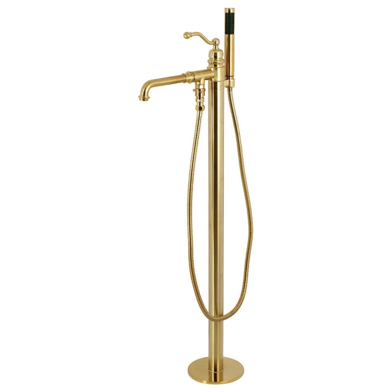 Kingston Brass Freestanding Tub Faucet With Hand Shower, Brushed Brass 1 Kingston Brass Freestanding Tub Faucet With Hand Shower, Brushed Brass