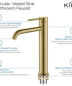 Kibi USA Circular Brass Single Handle Bathroom Faucet KBF1009, Brush Gold, With Drain -Moen-shop 7f01c24f0f1b5713 8264 w800 h800 b1 p0