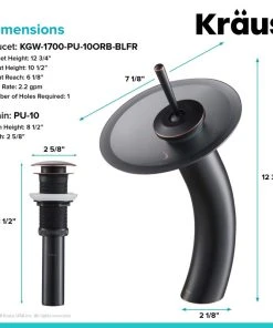 Kraus USA, Inc. Glass Waterfall Vessel Bathroom Faucet Oil Rub Bronze W Drain, Frost Black Glass -Moen-shop 7f61f93100e5e978 3125 w800 h800 b0 p0