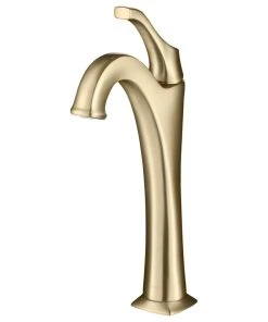 Kraus USA, Inc. Arlo Single Handle Lever 1-Hole Vessel Bathroom Faucet Brushed Gold W PU Drain