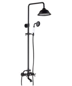 HOMARY Classic Bathroom Exposed Rainfall Shower System With Tub Spout Antique Black