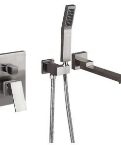 HOMARY Modern Brushed Nickel Wall Mount Swivel Tub Faucet With Handshower Solid Brass