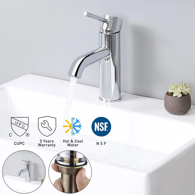 Aquaterior 1 Hole Bathroom Sink Round Faucet 1 Lever Cold & Hot Water Chrome 2 Aquaterior 1 Hole Bathroom Sink Round Faucet 1 Lever Cold & Hot Water Chrome - Image 2