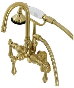 Kingston Brass AE301T7 Wall Mount Clawfoot Tub Faucets, Brushed Brass