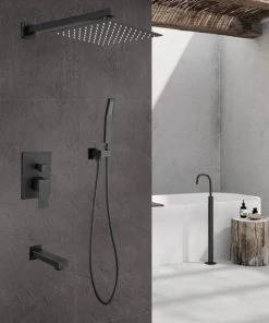 Maxwell Bathroom & Kitchen Inc 12" Wall Mounted Rainfall Shower System With Tub Spout, Matte Black -Moen-shop 863196c60267918e 6028 w800 h800 b0 p0