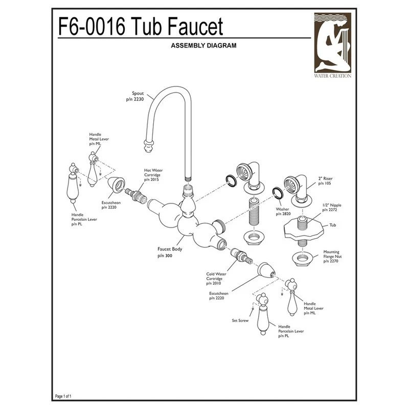 Water Creation Vintage 3-3/8" Center Deck Mount Tub Faucet & 2" Risers, Porcelain Lever Handles 3 Water Creation Vintage 3-3/8" Center Deck Mount Tub Faucet & 2" Risers, Porcelain Lever Handles - Image 3