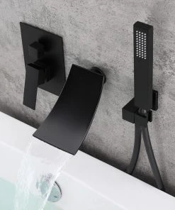 HOMARY Waterfall Wall Mounted Bath Spout Bathtub Faucet With Hand Shower In Matt Black -Moen-shop 86d1b2630e7dccae 6088 w800 h800 b0 p0