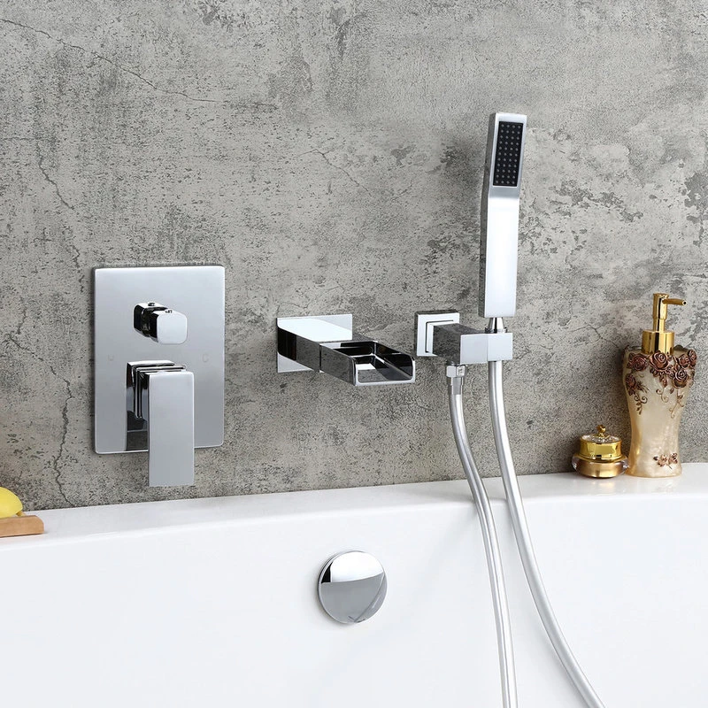 Homary Waterfall Wall-Mount Bathtub Filler Faucet & Handshower, Chrome 3 Homary Waterfall Wall-Mount Bathtub Filler Faucet & Handshower, Chrome - Image 3