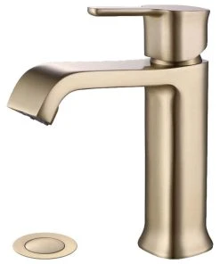 Maxwell Bathroom & Kitchen Inc Single Hole Bathroom Faucet With Drain Assembly, Brushed Gold