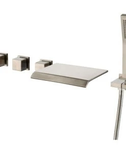 HOMARY Moda Waterfall Wall Mounted Tub Filler Faucet With Hand Shower Brushed Nickel