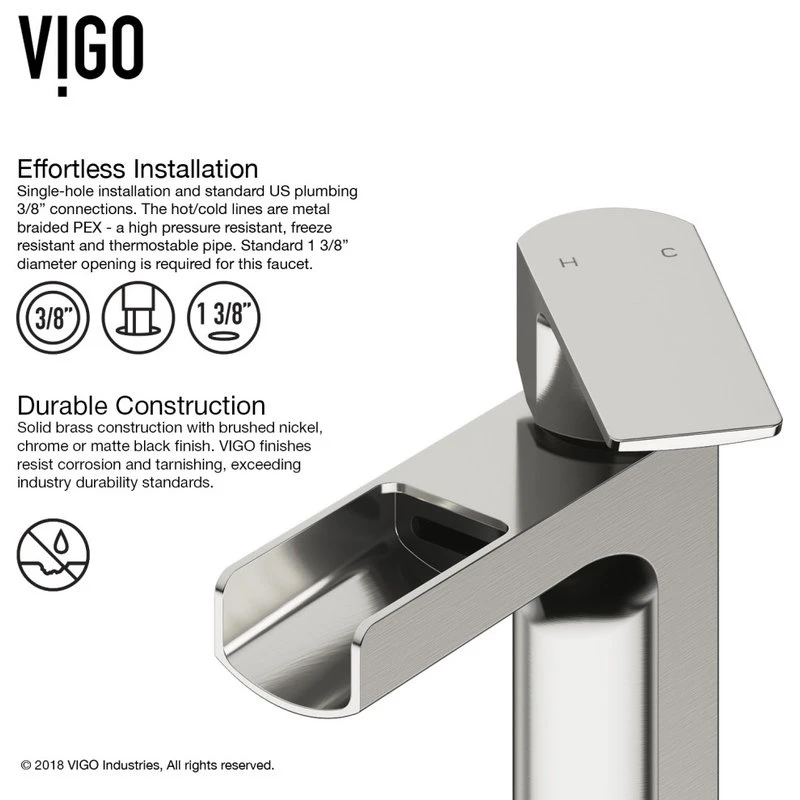 VIGO Ileana Single Hole Bathroom Faucet, Brushed Nickel 6 VIGO Ileana Single Hole Bathroom Faucet, Brushed Nickel - Image 6