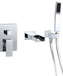 Homary Waterfall Wall-Mount Bathtub Filler Faucet & Handshower, Chrome