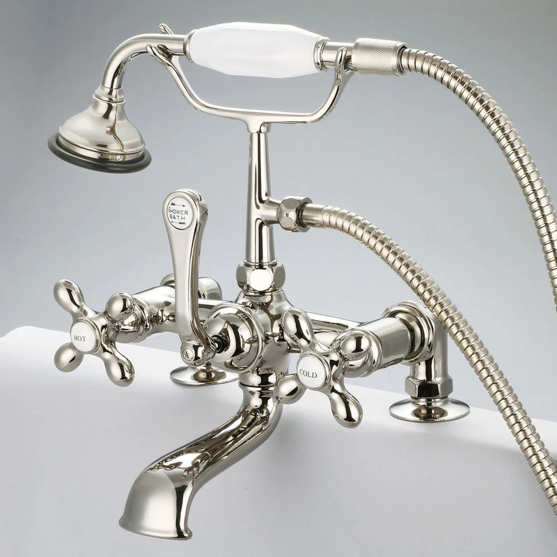 Water Creation Vintage Classic Deck Mount Tub Faucet With Handshower, Polished Nickel Pvd Finis 2 Water Creation Vintage Classic Deck Mount Tub Faucet With Handshower, Polished Nickel Pvd Finis - Image 2