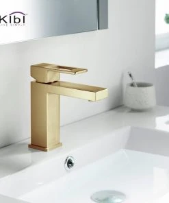 Kibi USA Cubic Single Hole Bathroom Faucet KBF1002, Brush Gold, W/ Drain -Moen-shop 8de155c90f1b5219 8406 w800 h800 b0 p0