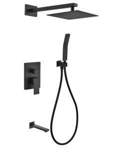 KUBEBATH Aqua Piazza Set, 12" Square Rain Shower, Handheld And Tub Filler, Matte Black