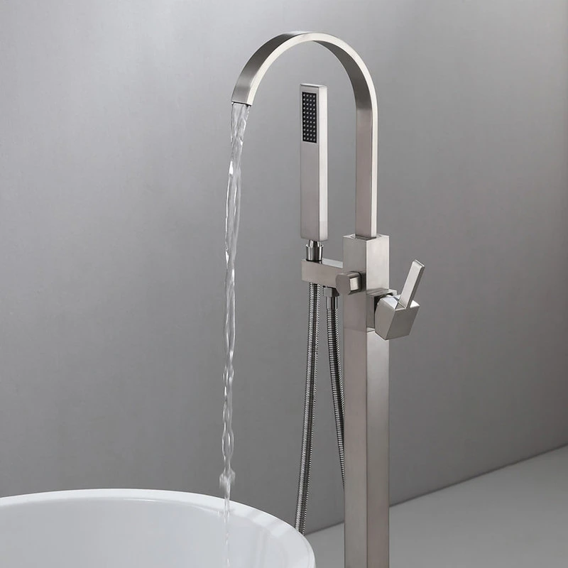 HOMARY Brushed Nickel Freestanding Tub Filler Brass Single Handle With Handheld Shower 6 HOMARY Brushed Nickel Freestanding Tub Filler Brass Single Handle With Handheld Shower - Image 6