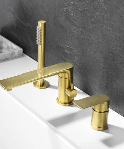 HOMARY Brushed Gold Deck-Mount Roman Bathtub Filler Faucet, Handshower Solid Brass -Moen-shop 8f81d78b021de1bc 7992 w800 h800 b0 p0
