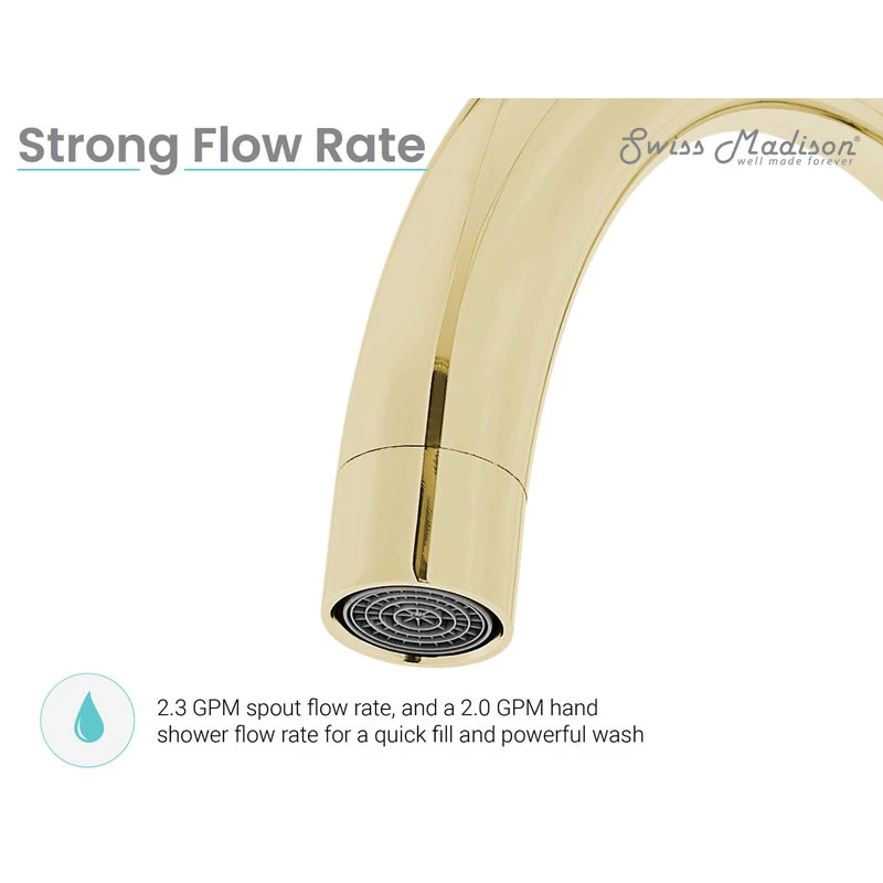 Swiss Madison Ivy Freestanding Bathtub Faucet, Brushed Gold 9 Swiss Madison Ivy Freestanding Bathtub Faucet, Brushed Gold - Image 9