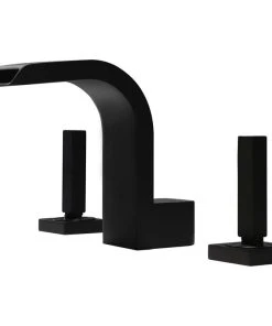 HOMARY Widespread Waterfall Bathroom Sink Faucet,Deck Mount Bathroom Mixer Faucet, Blac
