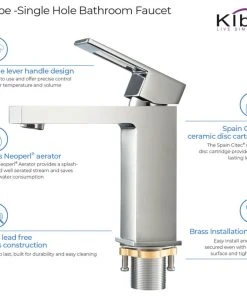 Kibi USA Cubic Single Hole Bathroom Faucet KBF1002, Chrome, W/ Drain -Moen-shop 91518c060f1b51d9 7448 w800 h800 b1 p0
