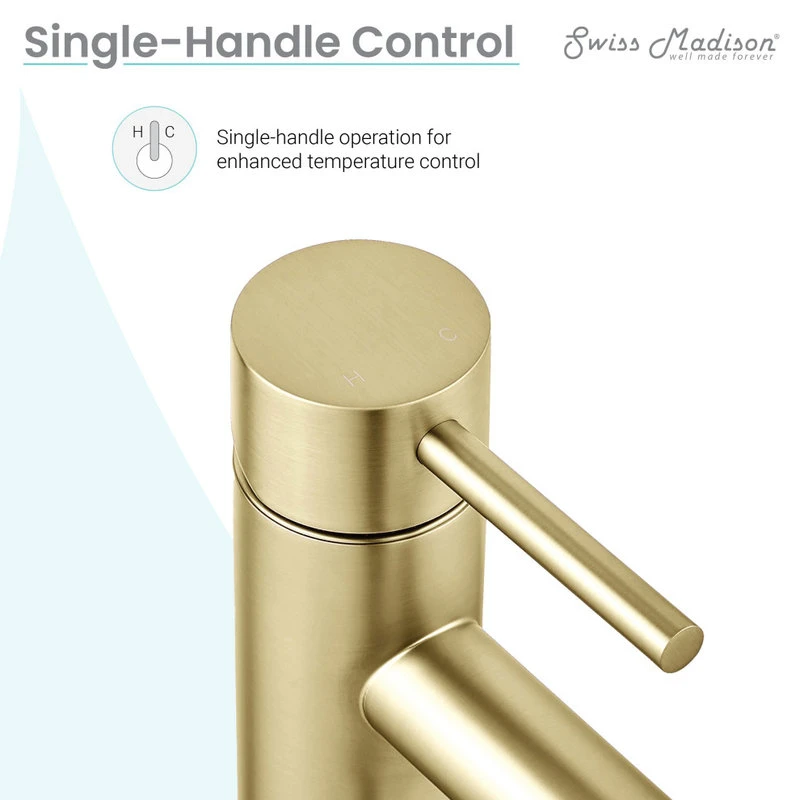 Swiss Madison Ivy Single Hole Single Handle Bathroom Faucet, Brushed Gold 10 Swiss Madison Ivy Single Hole Single Handle Bathroom Faucet, Brushed Gold - Image 10