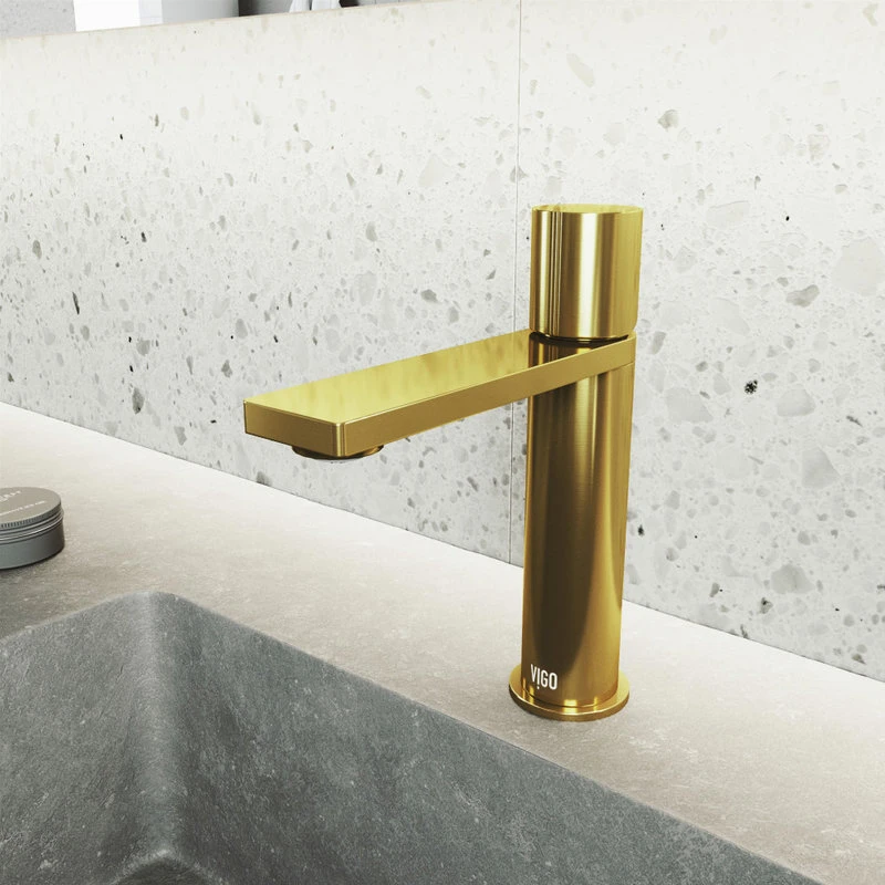 VIGO Halsey Single Hole Bathroom Faucet, Matte Gold 5 VIGO Halsey Single Hole Bathroom Faucet, Matte Gold - Image 5