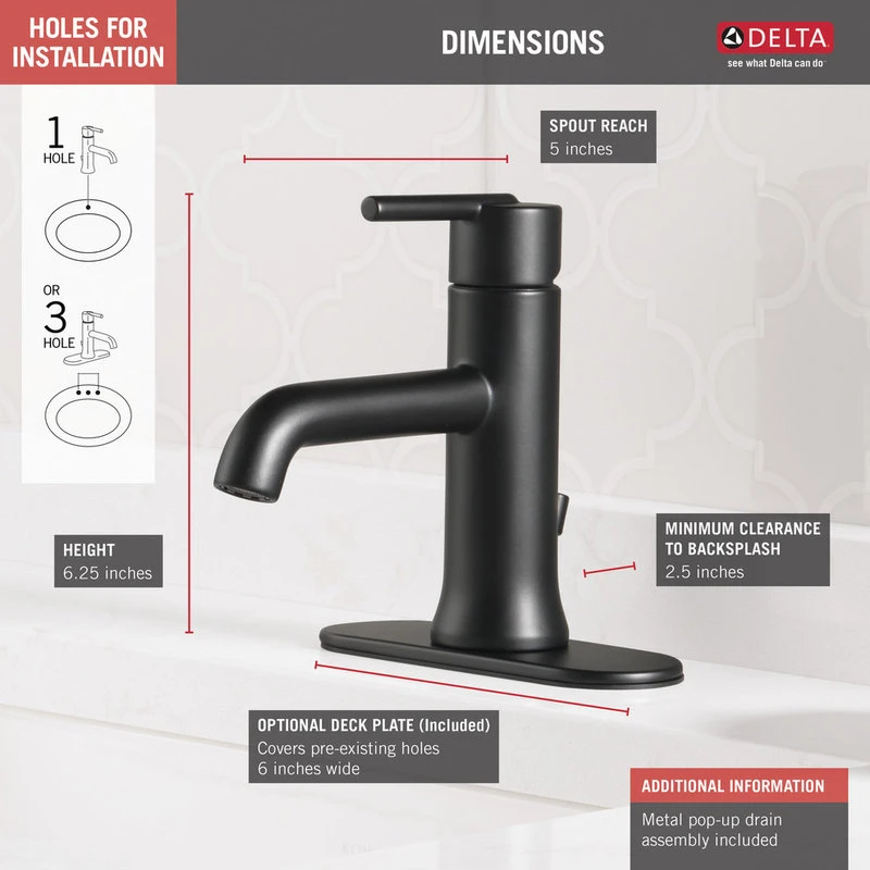 Delta Faucet Delta Trinsic Single Handle Bathroom Faucet, Matte Black, 559LF-BLMPU 6 Delta Faucet Delta Trinsic Single Handle Bathroom Faucet, Matte Black, 559LF-BLMPU - Image 6