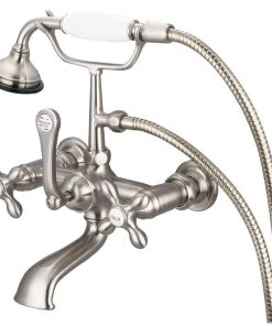 Water Creation Vintage 7" Spread Wall Mount Tub Faucet & Handheld Shower, Cross Handles