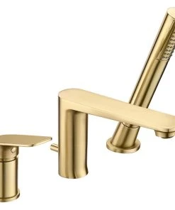 Modland Deck Mounted Luxury Roman Tub Faucet Set With Handshower And Tub Spout, Brushed