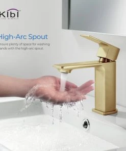 Kibi USA KIBI Mirage Single Handle Bathroom Faucet, Brush Gold, With Drain -Moen-shop 9b11fbe90f1b4e5d 7748 w800 h800 b0 p0