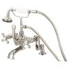 Water Creation Vintage Adjustable Center Deck Mount Tub Faucet, Handheld Shower, Cross Handles