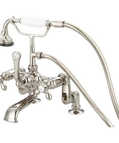 Water Creation Vintage Adjustable Center Deck Mount Tub Faucet, Handheld Shower, Cross Handles