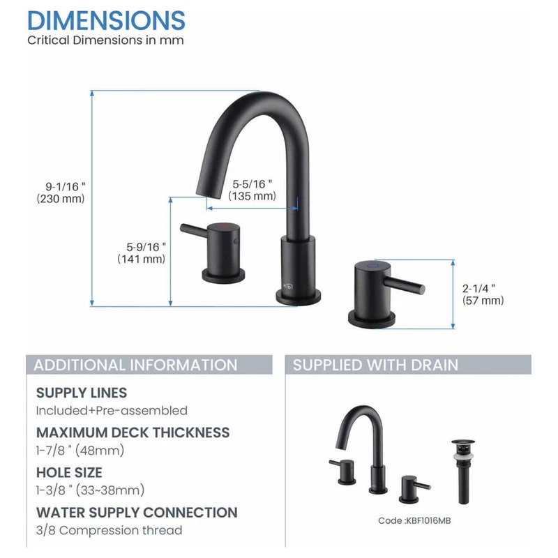 Kibi USA Circular Widespread Sink Faucet With Pop Up Drain, Matte Black 8 Kibi USA Circular Widespread Sink Faucet With Pop Up Drain, Matte Black - Image 8