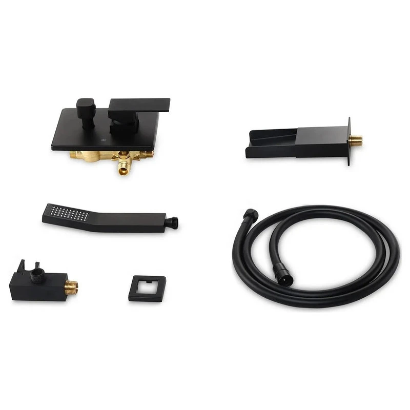 Homary Waterfall Wall-Mount Bathtub Filler Faucet & Handshower, Black 8 Homary Waterfall Wall-Mount Bathtub Filler Faucet & Handshower, Black - Image 8