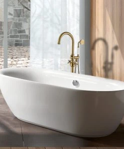 Jims Maison Freestanding Cross Double Handle High Arc Bathtub Faucet With Shower Hose, Gold -Moen-shop a071da6002442a45 3184 w800 h800 b0 p0