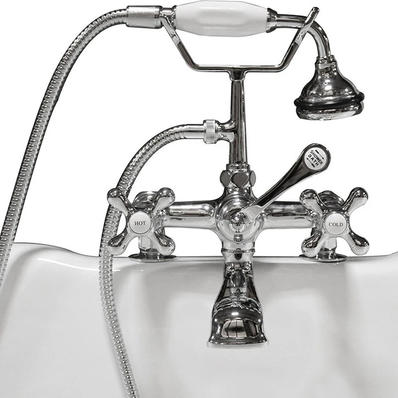 The Tub Connection Clawfoot Tub Faucet, Hand-Held Shower, 2" Deck Mount Risers, Polished Chrome 1 The Tub Connection Clawfoot Tub Faucet, Hand-Held Shower, 2" Deck Mount Risers, Polished Chrome