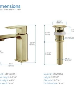 Kibi USA KIBI Mirage Single Handle Bathroom Faucet, Brush Gold, With Drain -Moen-shop aa81a70b01ba0077 5346 w800 h800 b1 p0