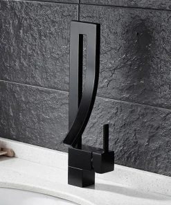 HOMARY Modern Design Single Lever Handle 1-Hole Bathroom Sink Faucet With Waterfall, Bl 11 HOMARY Modern Design Single Lever Handle 1-Hole Bathroom Sink Faucet With Waterfall, Bl -Moen-shop ab5160770f4605fc 5567 w800 h800 b0 p0