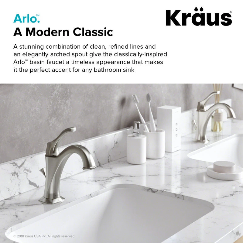 Kraus USA, Inc. Arlo Single Handle 1-Hole Bathroom Basin Faucet, Lift Rod Drain, SFS Steel 5 Kraus USA, Inc. Arlo Single Handle 1-Hole Bathroom Basin Faucet, Lift Rod Drain, SFS Steel - Image 5