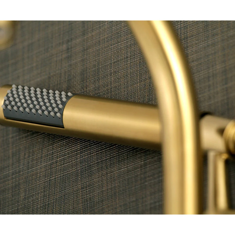 Kingston Brass Aqua Vintage 7" Adjustable Wall Mount Tub Faucet, Brushed Brass 4 Kingston Brass Aqua Vintage 7" Adjustable Wall Mount Tub Faucet, Brushed Brass - Image 4