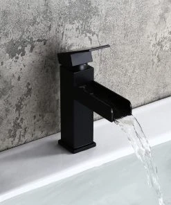 HOMARY Modern Single Hole Waterfall Bathroom Sink Faucet Solid Brass, Matte Black -Moen-shop ae71d1d00d1d9ca8 2644 w800 h800 b0 p0