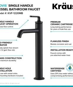 Kraus USA, Inc. Kraus Ramus Single Handle Vessel Faucet, Pop Up Drain, Matte Black, Set Of 2 -Moen-shop aff16cc300e5ea7a 3267 w800 h800 b0 p0