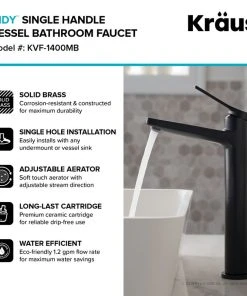 Kraus USA, Inc. Indy Single Handle Lever 1-Hole Vessel Bathroom Faucet Matte Black With PU Drain -Moen-shop b2713f6b0f40563d 3222 w800 h800 b0 p0