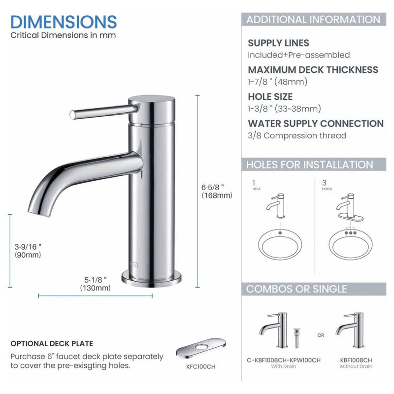 Kibi USA Circular Brass Single Handle Bathroom Faucet KBF1008, Chrome, With Drain 7 Kibi USA Circular Brass Single Handle Bathroom Faucet KBF1008, Chrome, With Drain - Image 7