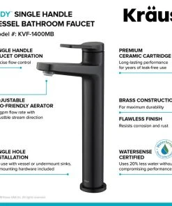 Kraus USA, Inc. Indy Single Handle Lever 1-Hole Vessel Bathroom Faucet Matte Black With PU Drain -Moen-shop b8110b9e0f405635 3222 w800 h800 b0 p0